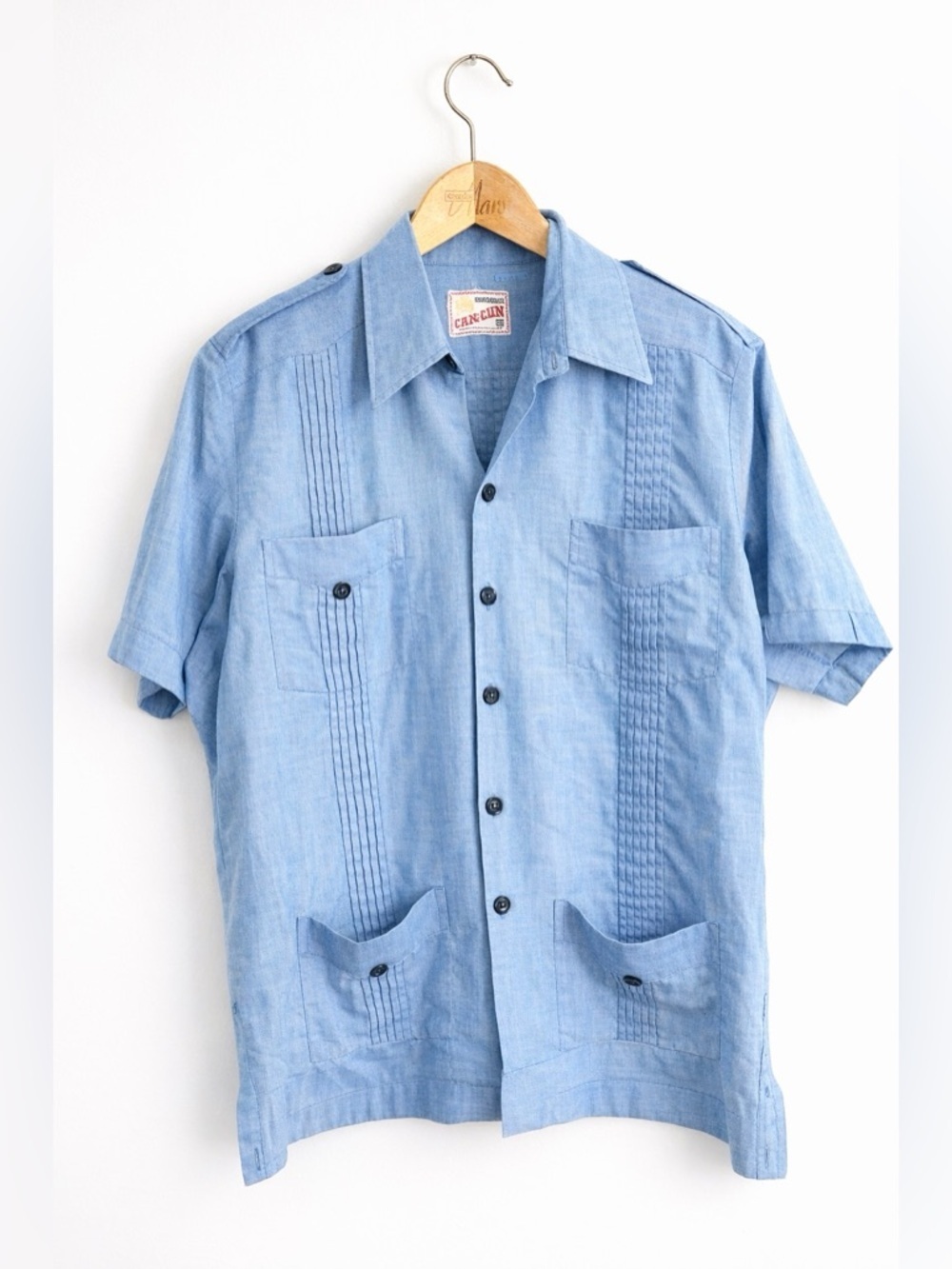 Vintage 1970s Can-Cun Guayabera Shirt - Size 42